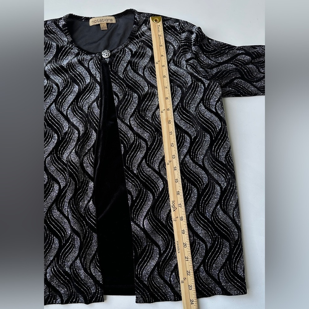 Vintage Notations Black Silver Velour Sparkle Layered Look Blouse Top Women’s L - Picture 7 of 10